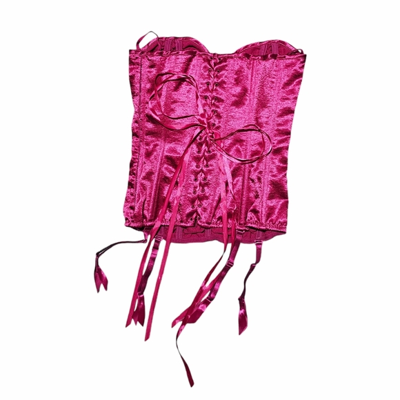 FREDERICKS OF HOLLYWOOD PINK RUCHED STRAPLESS CORSET & g-string SZ M MEDIUM - Picture 3 of 4